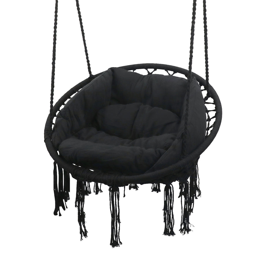 Hammock Hanging Swing Chair with Cushions in Black