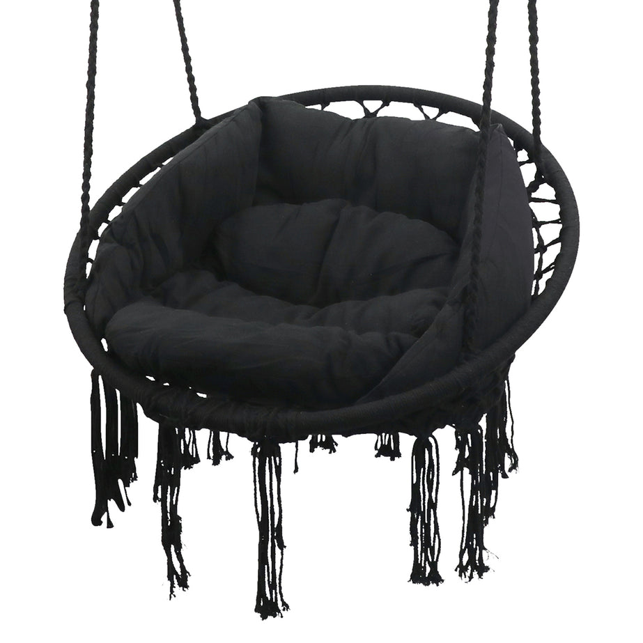 Hammock Hanging Swing Chair with Cushions in Black