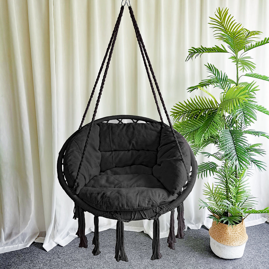 Hammock Hanging Swing Chair with Cushions in Black