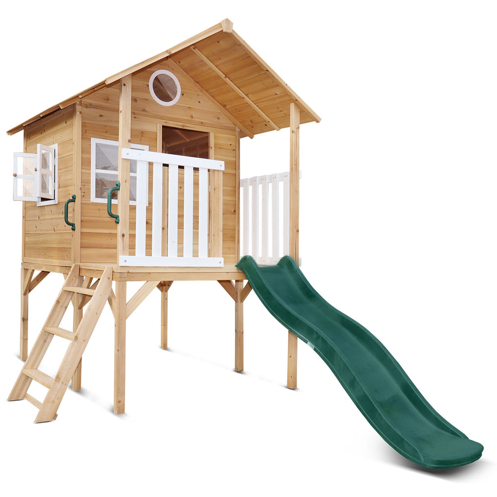 Archie Elevated Cubby House with Green Slide