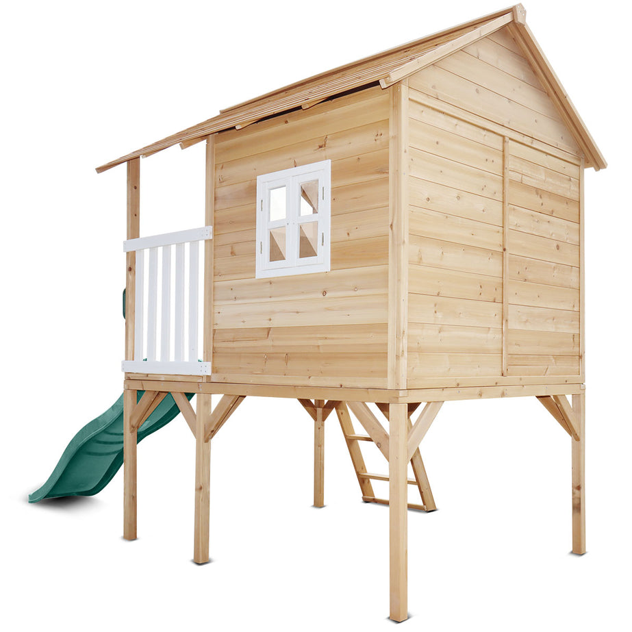 Archie Elevated Cubby House with Green Slide