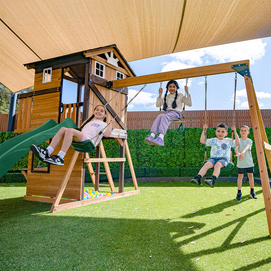 Darlington Play Centre & Swing Set (Green Slide)