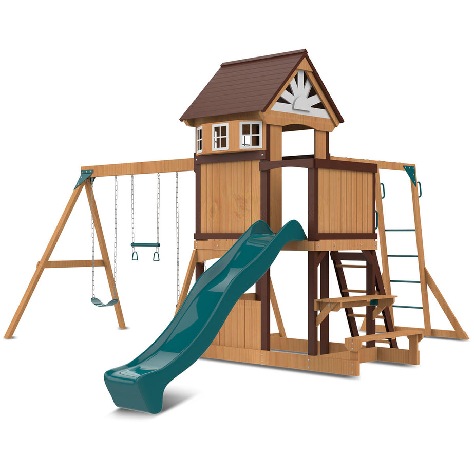 Meer Brook Play Centre & Swing Set (Green Slide)