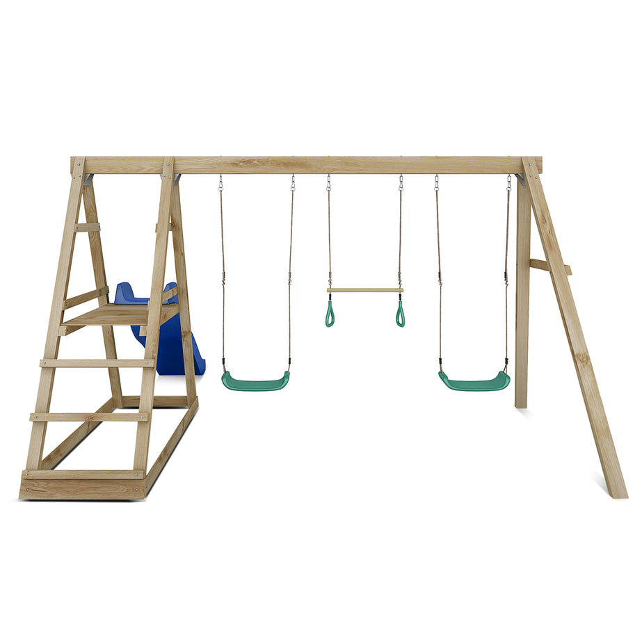 Winston 4-Station Timber Swing Set with Blue Slide