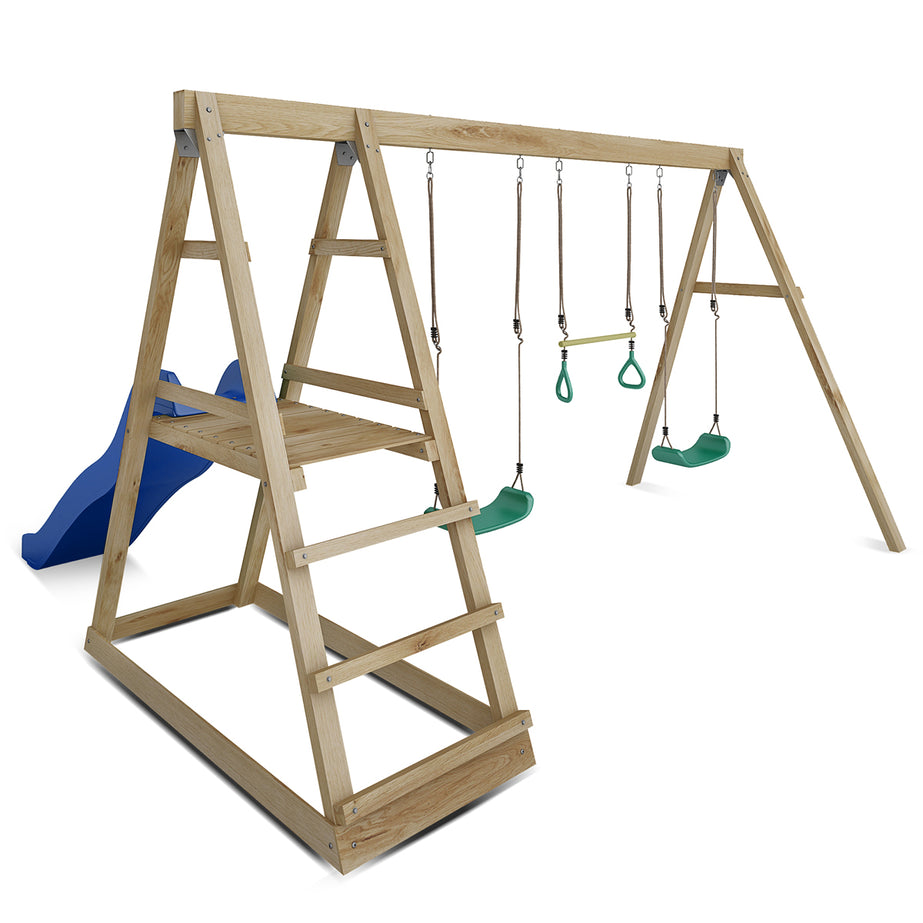 Winston 4-Station Timber Swing Set with Blue Slide