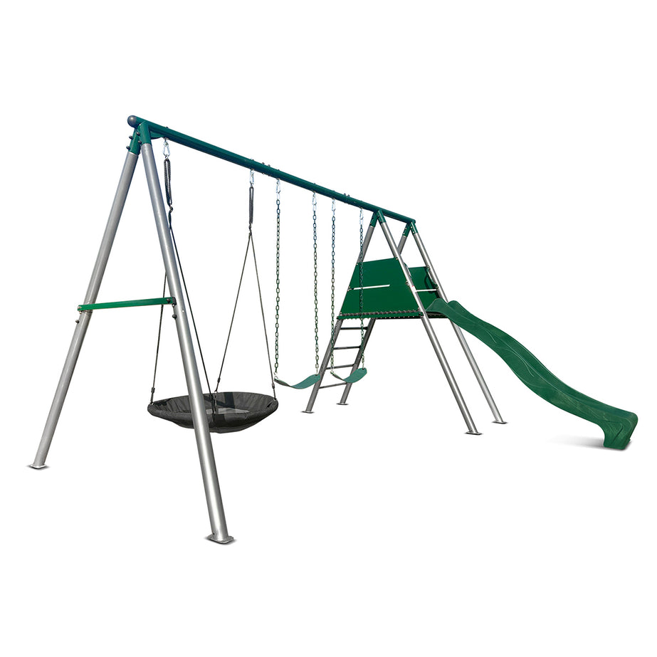 Europa Commercial Steel Swing Set with Green Slide