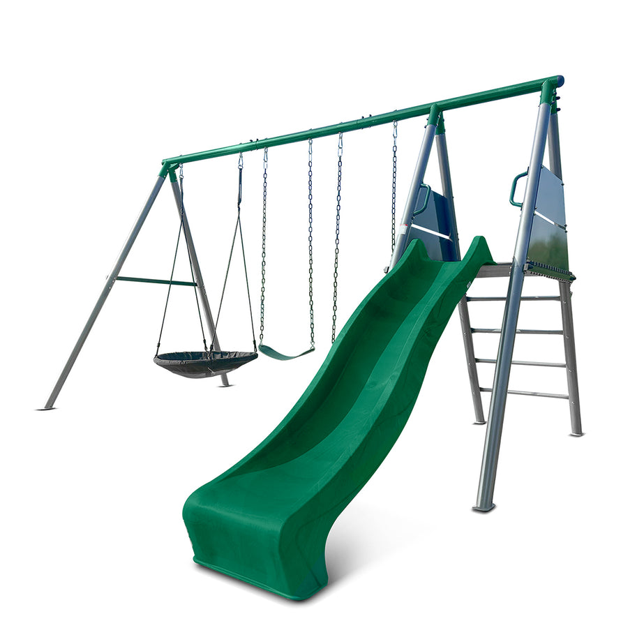 Europa Commercial Steel Swing Set with Green Slide