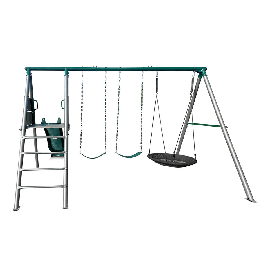 Europa Commercial Steel Swing Set with Green Slide