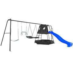 Pallas Play Tower with Metal Swing Set (Blue Slide)