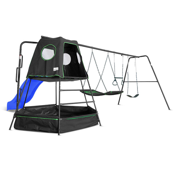 Pallas Play Tower with Metal Swing Set (Blue Slide)