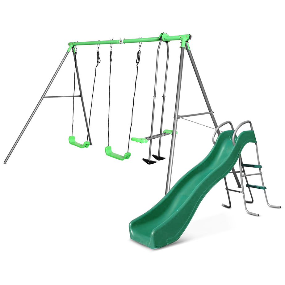 Hurley 2 Metal Swing Set with Slippery Slide