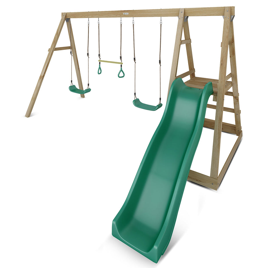 Winston 4-Station Timber Swing Set with Green Slide