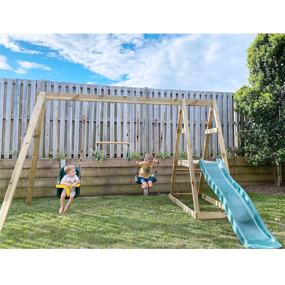 Winston 4-Station Timber Swing Set with Green Slide