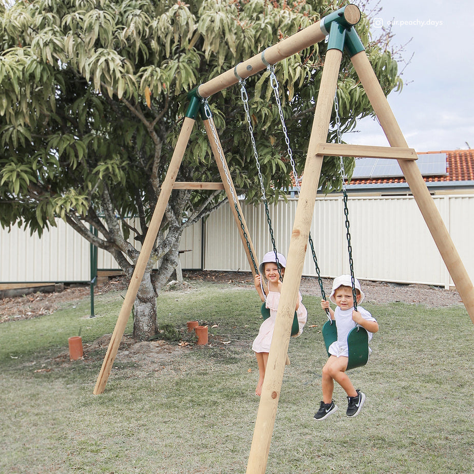 Amber 3 Double Belt Timber Swing Set